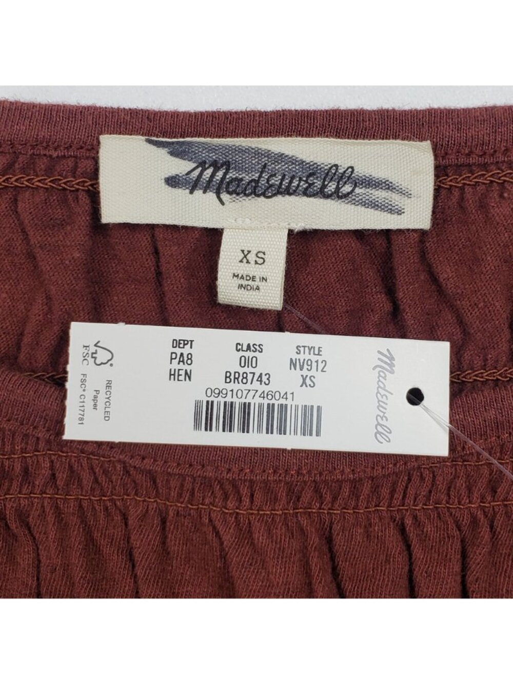 Madewell Smocked Boatneck Tank Top Women’s XS Henna Brown Cotton Linen Blend NWT - Picture 4 of 16